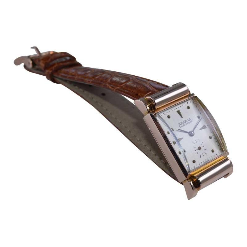 Benrus Solid Rose Gold Art Deco Tank Style Watch from 1940's 2