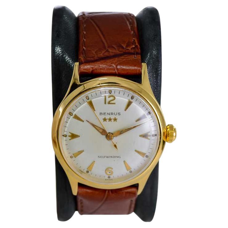 Benrus Montre Art Déco de forme ronde remplie d'or jaune, circa années 1940, avec cadran d'origine