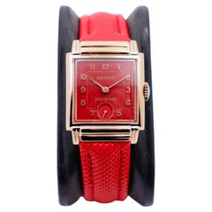 Benrus Yellow Gold Filled Art Deco Tank Style with Custom Red Dial and Strap
