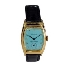 Benrus Yellow Gold Filled Art Deco Tonneau Shape circa 1940's with Custom Dial
