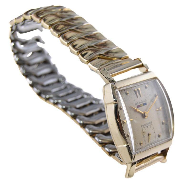 Benrus Yellow Gold Filled Art Deco Tortue Shape with Original  Dial and Bracelet For Sale 3