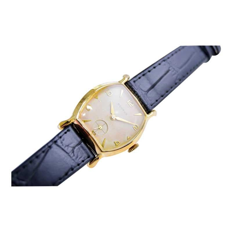 Benrus Yellow Gold Filled Art Deco Tortue Shaped Watch with Oiginal Dial 1940's For Sale 4