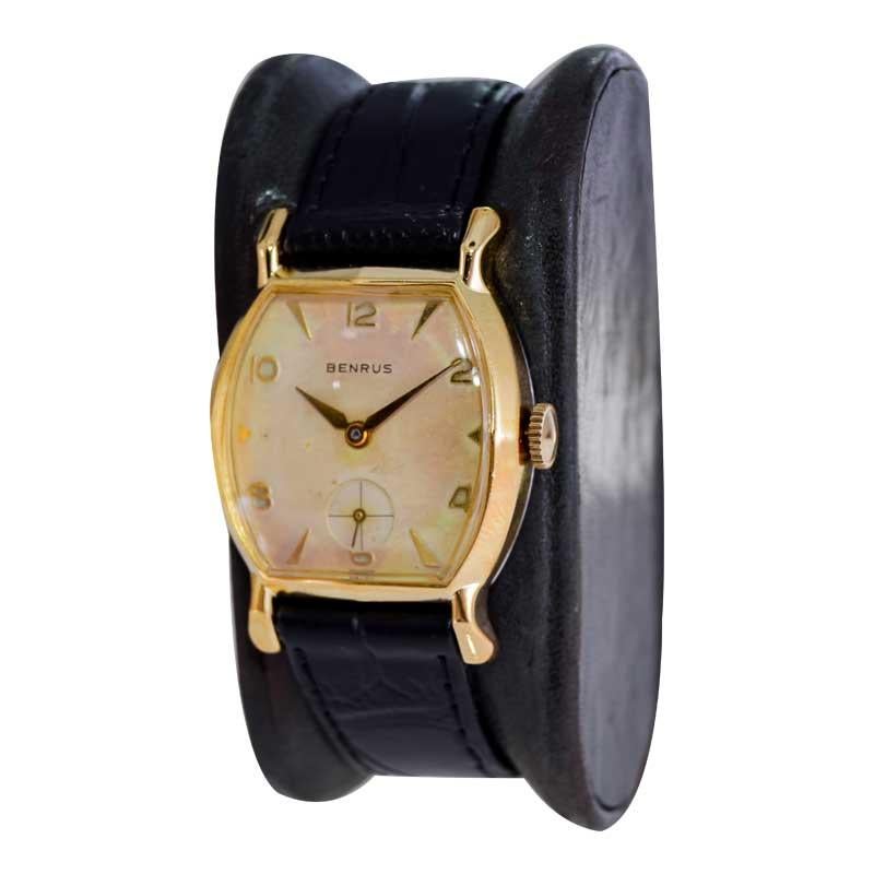 Benrus Yellow Gold Filled Art Deco Tortue Shaped Watch with Oiginal Dial 1940's For Sale 1