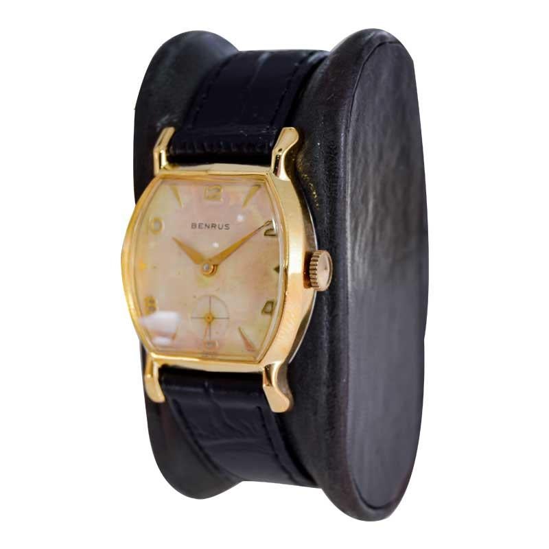 Benrus Yellow Gold Filled Art Deco Tortue Shaped Watch with Oiginal Dial 1940's For Sale 2
