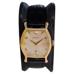 Benrus Yellow Gold Filled Art Deco Tortue Shaped Watch with Oiginal Dial 1940's