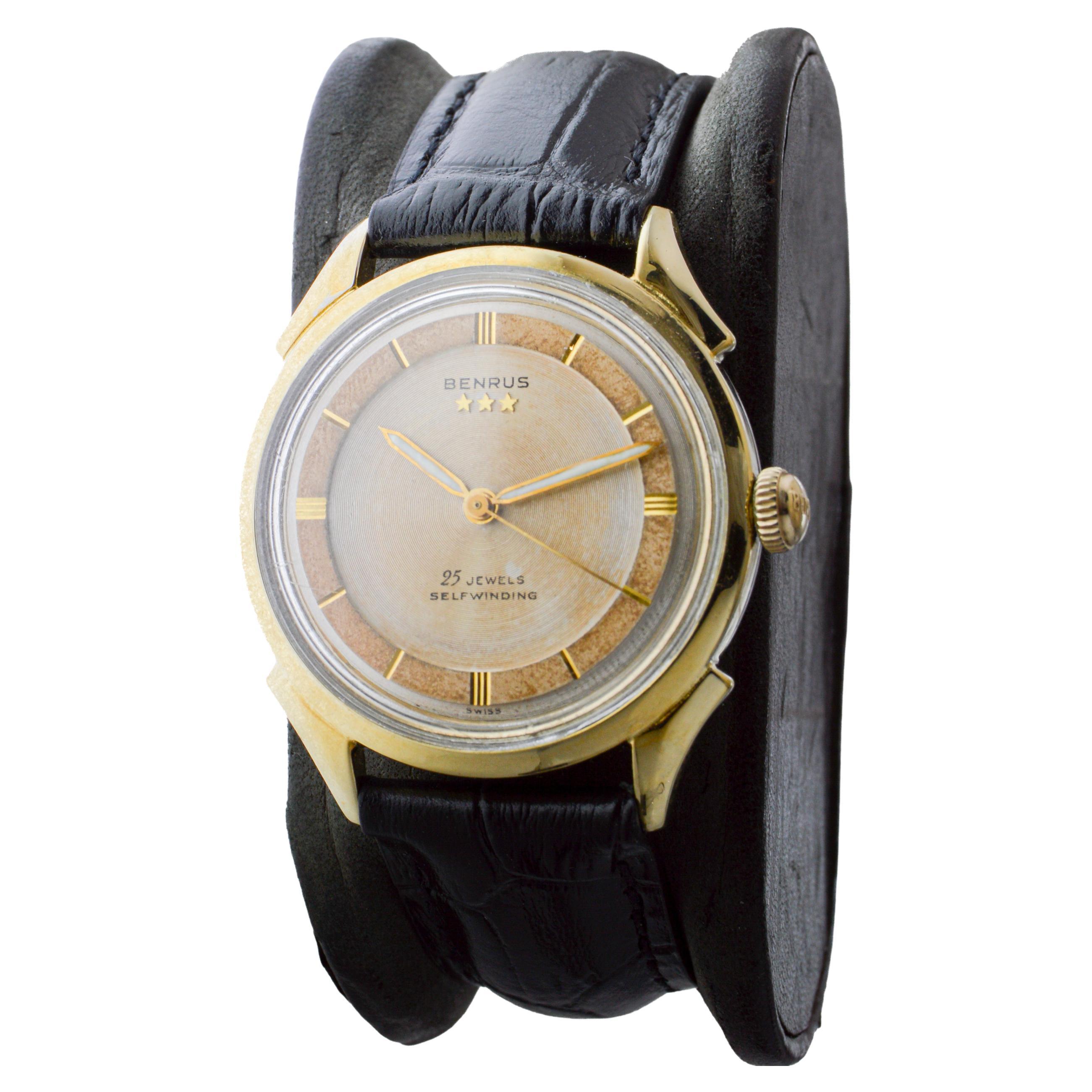 Benrus Yellow Gold Filled Art Deco Watch circa 1940's with Original Dial en vente 8