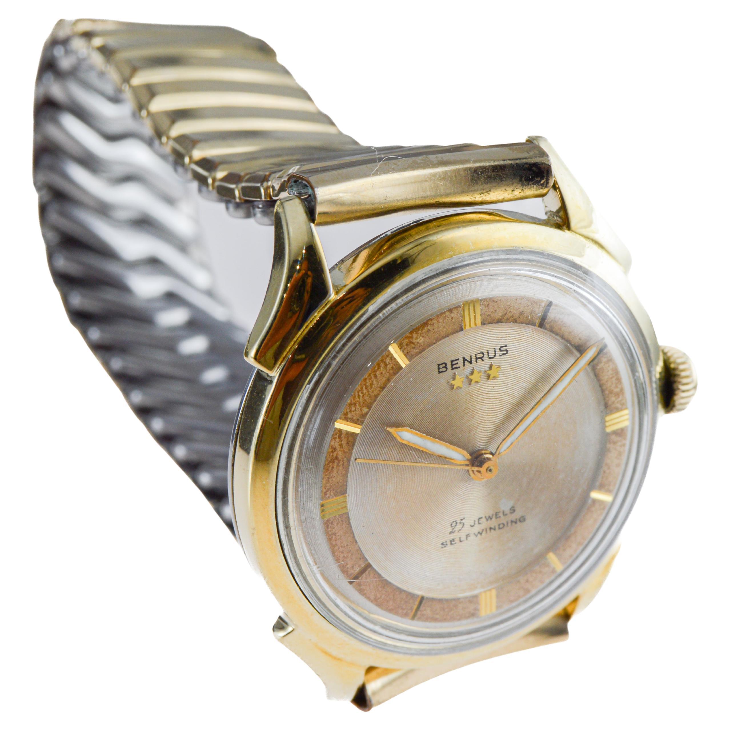 Benrus Yellow Gold Filled Art Deco Watch circa 1940's with Original Dial Unisexe en vente