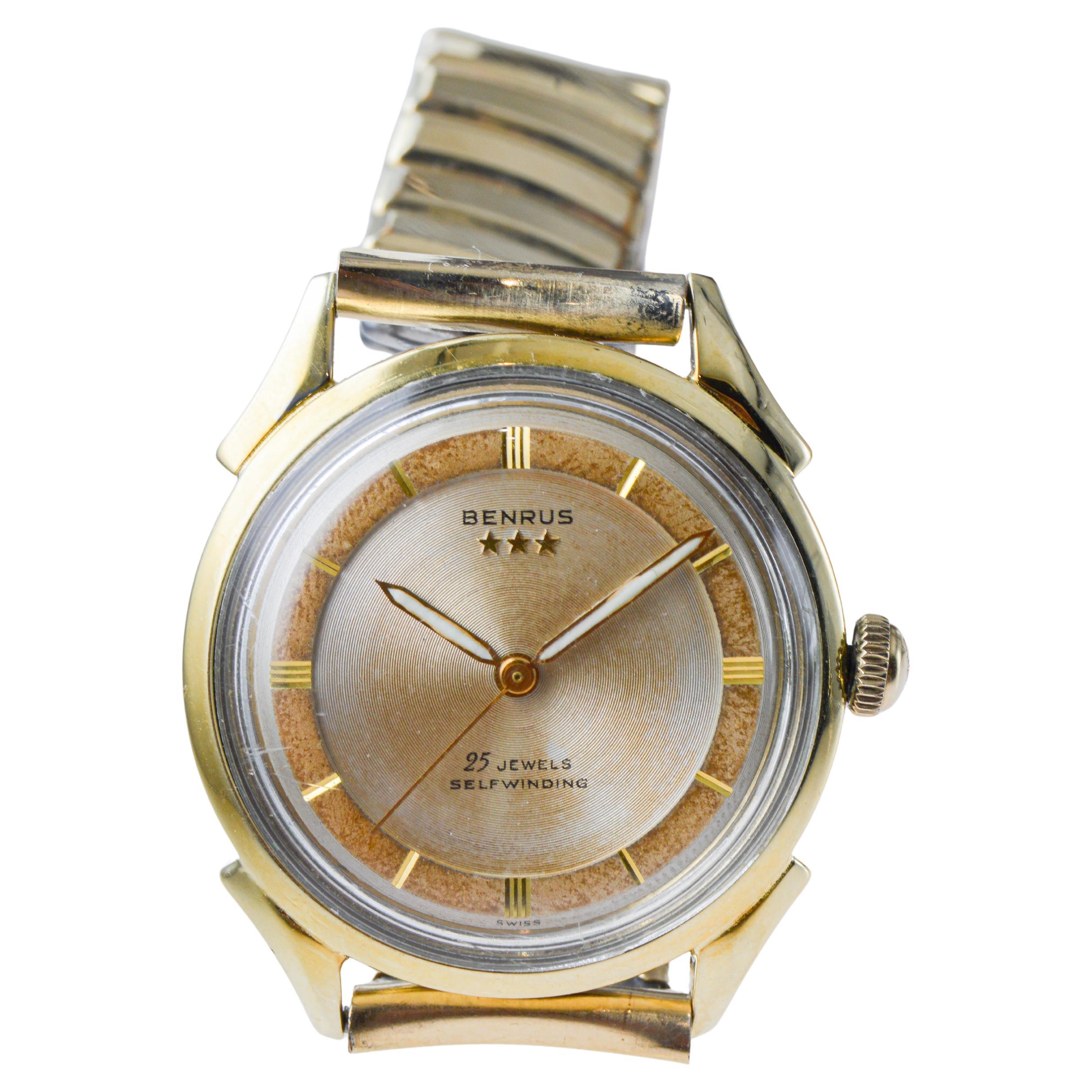 Benrus Yellow Gold Filled Art Deco Watch circa 1940's with Original Dial en vente 1