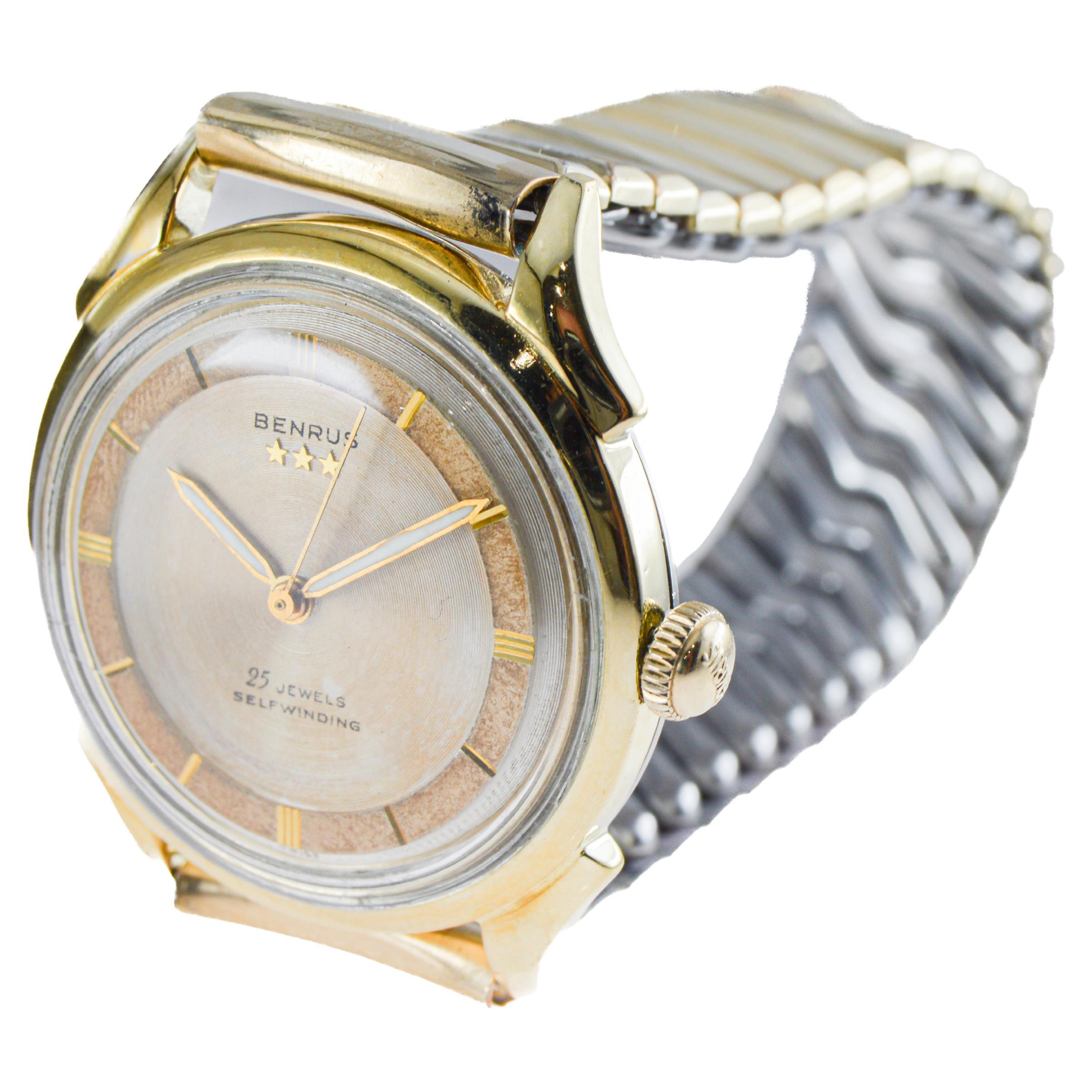 Benrus Yellow Gold Filled Art Deco Watch circa 1940's with Original Dial en vente 2