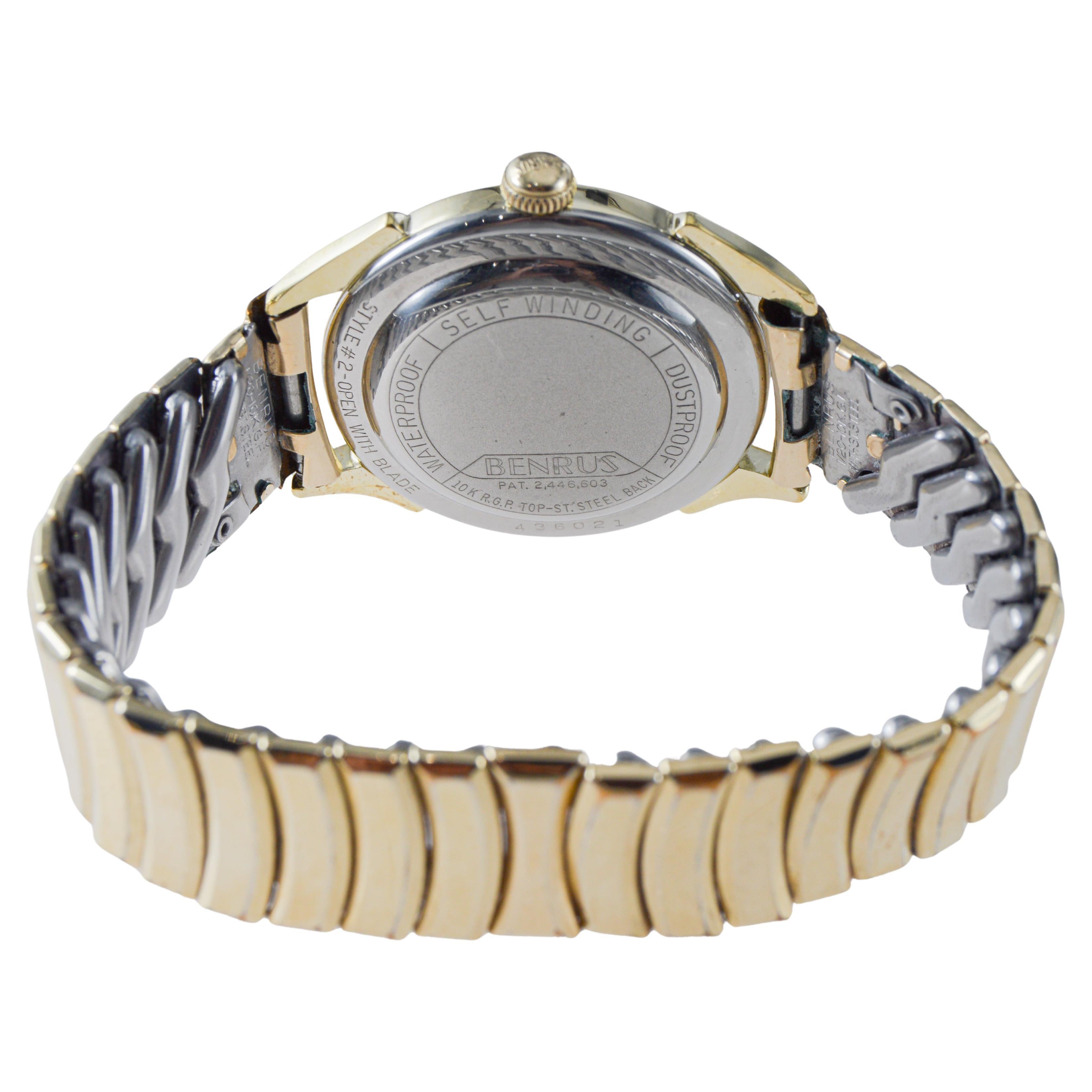 Benrus Yellow Gold Filled Art Deco Watch circa 1940's with Original Dial en vente 3