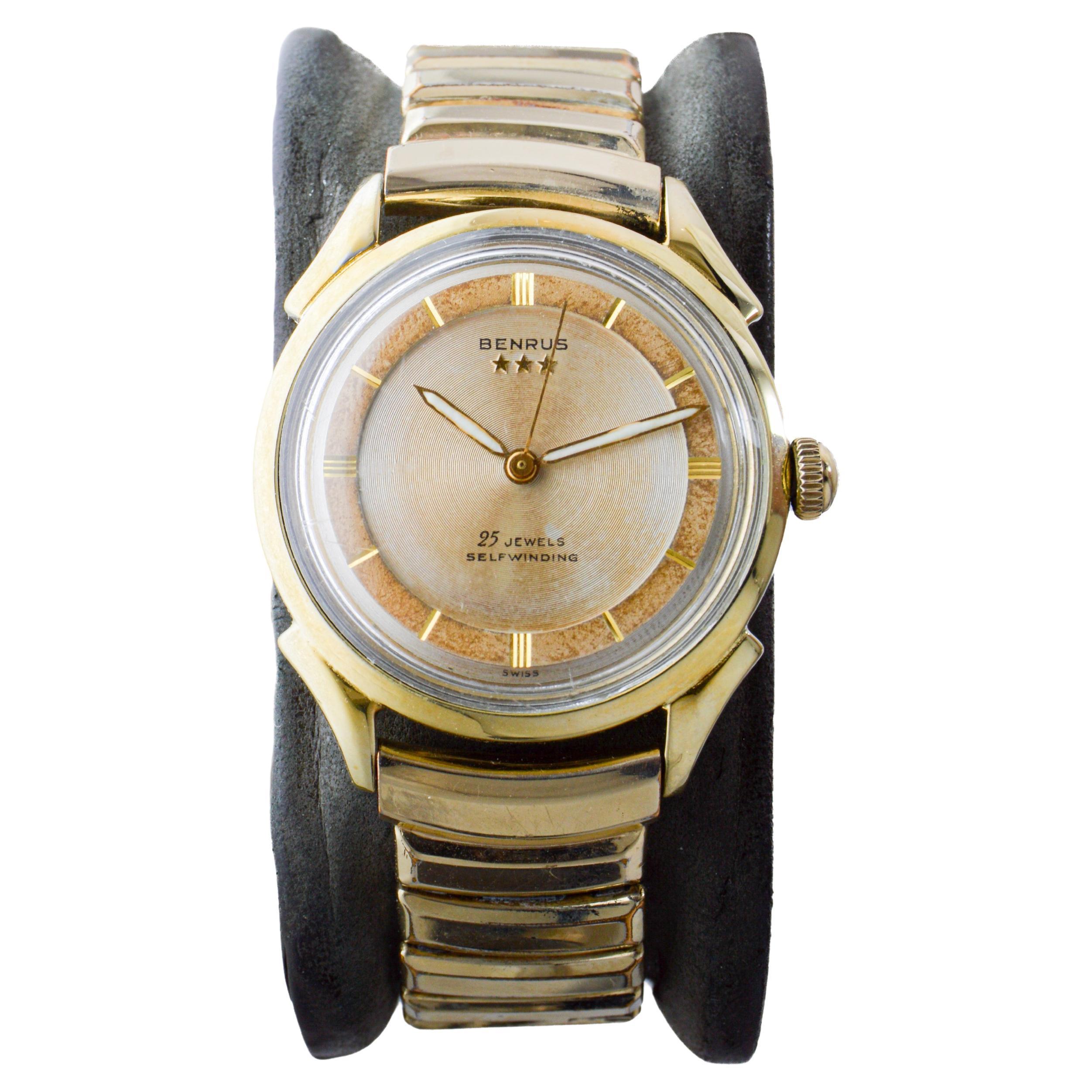 Benrus Yellow Gold Filled Art Deco Watch circa 1940's with Original Dial