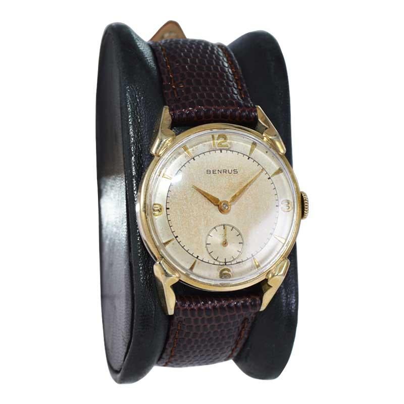 Modern Benrus Yellow Gold Filled Mid Century All Original Watch, 1950's For Sale
