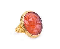 Bensabott Chicago 24 Karat Yellow Gold Carved Rose Jade Ring