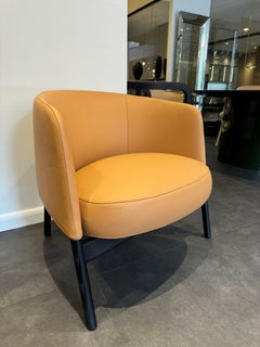 Sedia in pelle con collare Bensen e base in legno Black Oak