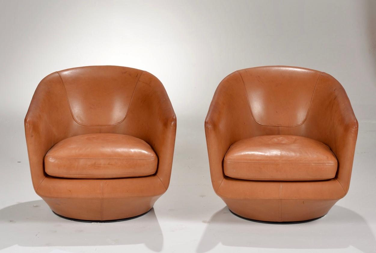 Mid-Century Modern Bensen Leather Swivel Chairs