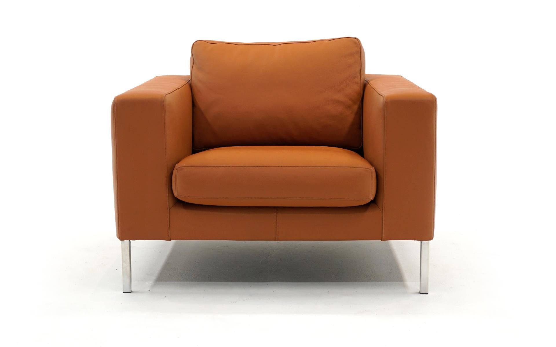 Modern Bensen Neo Lounge Chair in Cognac Leather & Chrome Frame by Niels Bendtsen