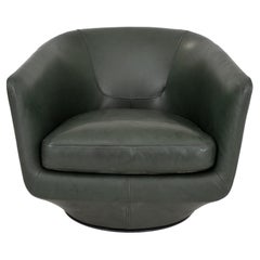 Bensen Olive Leather Upholstered Swivel Chair