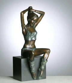 20th Century Solid Bronze Nude Ballet Dancer 'Preparation' by Benson Landes