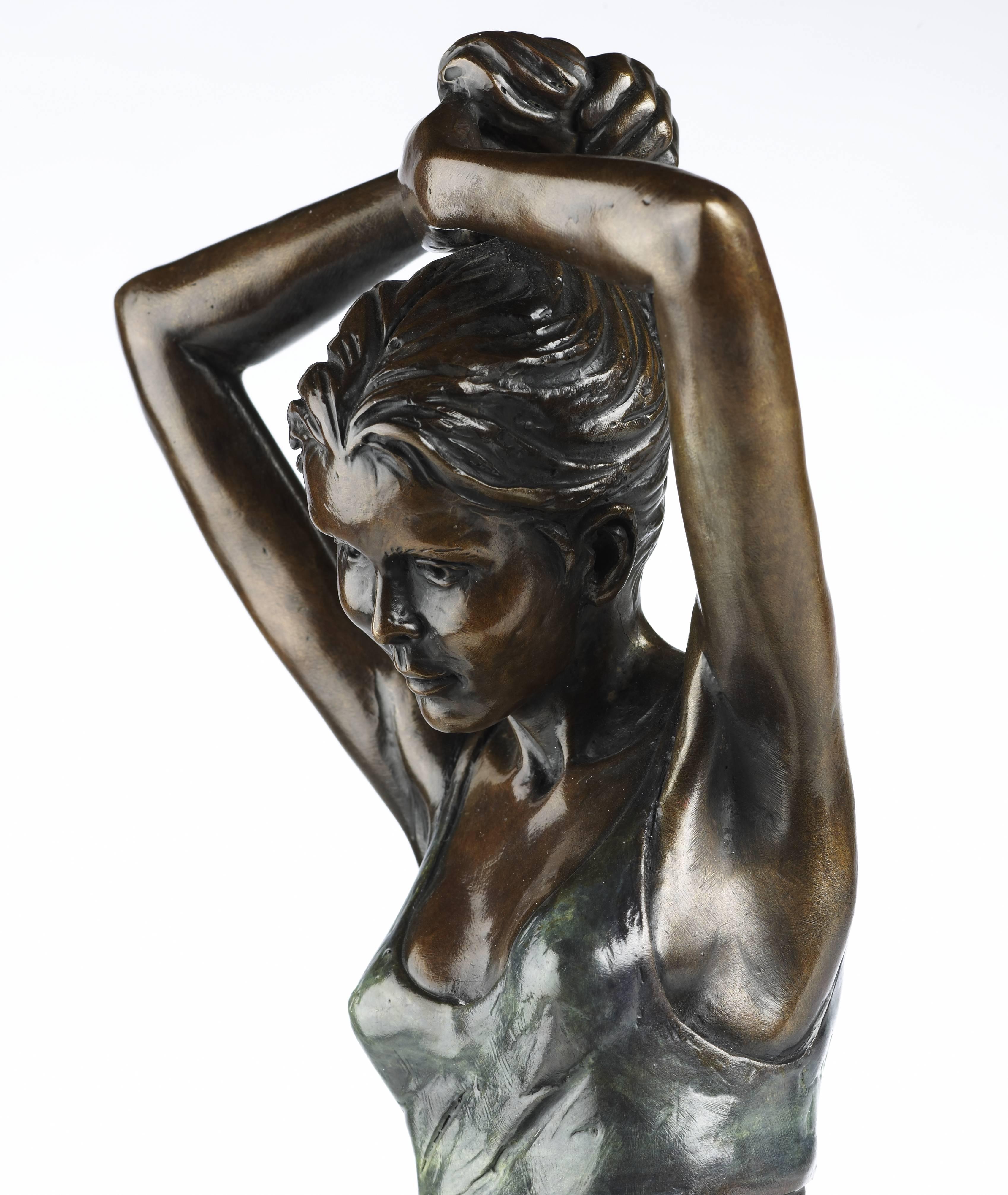 20th Century Solid Bronze Nude Ballet Dancer 'Preparation' by Benson Landes For Sale 3