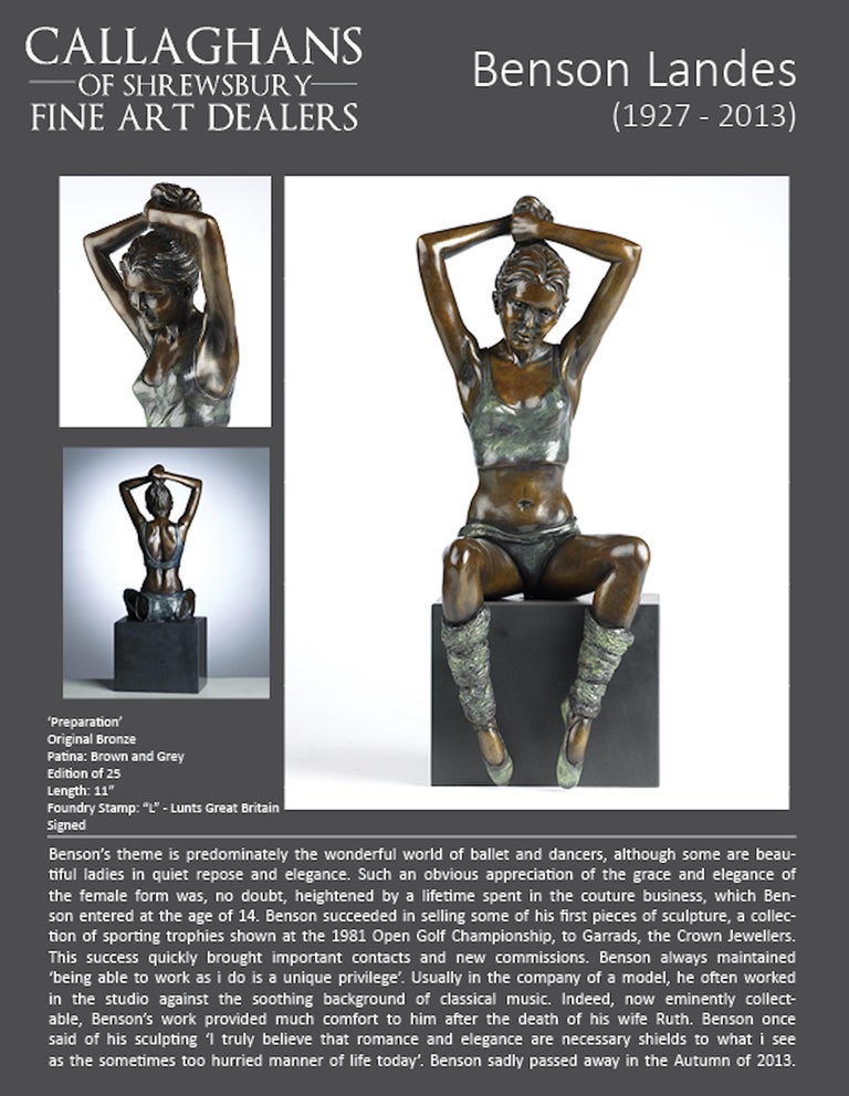 20th Century Solid Bronze Nude Ballet Dancer 'Preparation' by Benson Landes For Sale 4