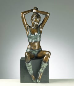 20th Century Solid Bronze Nude Ballet Dancer 'Preparation' by Benson Landes