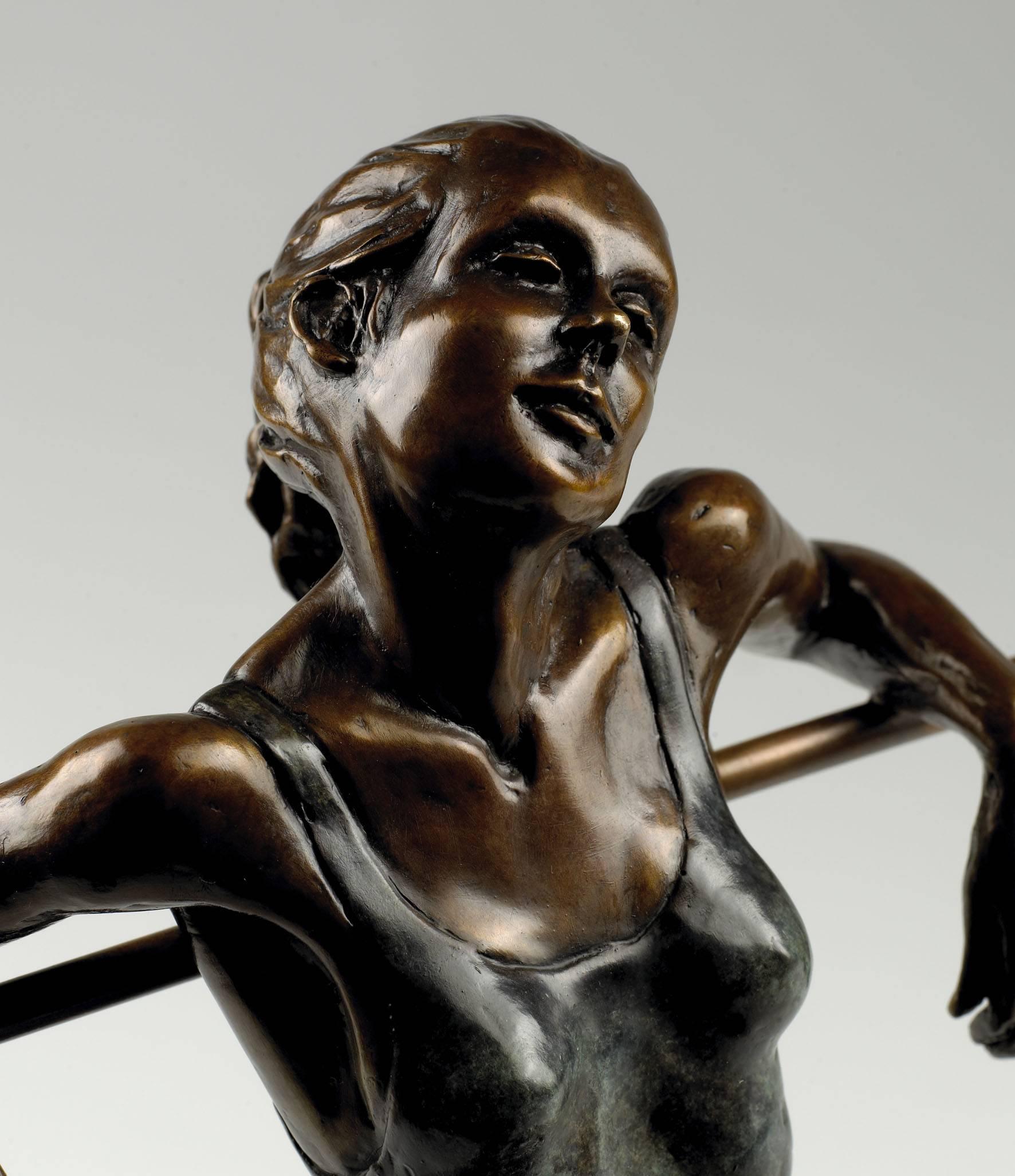 Bronze Figurative Ballerina 'Dancer Seated Resting en Barre' Brown & Green  - Sculpture by Benson Landes