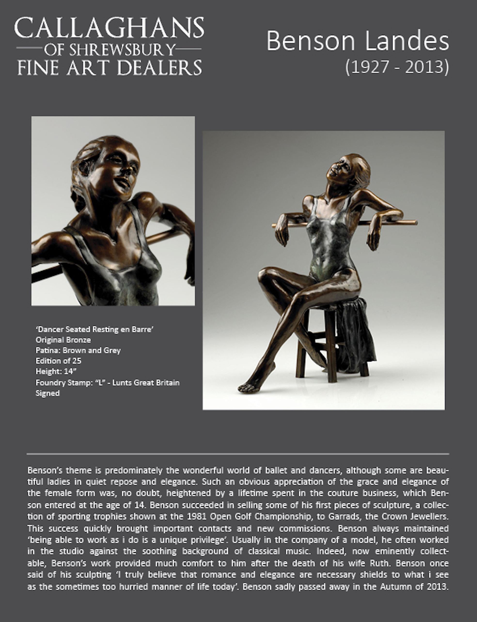 Bronze Figurative Ballerina 'Dancer Seated Resting en Barre' Brown & Green  - Realist Sculpture by Benson Landes