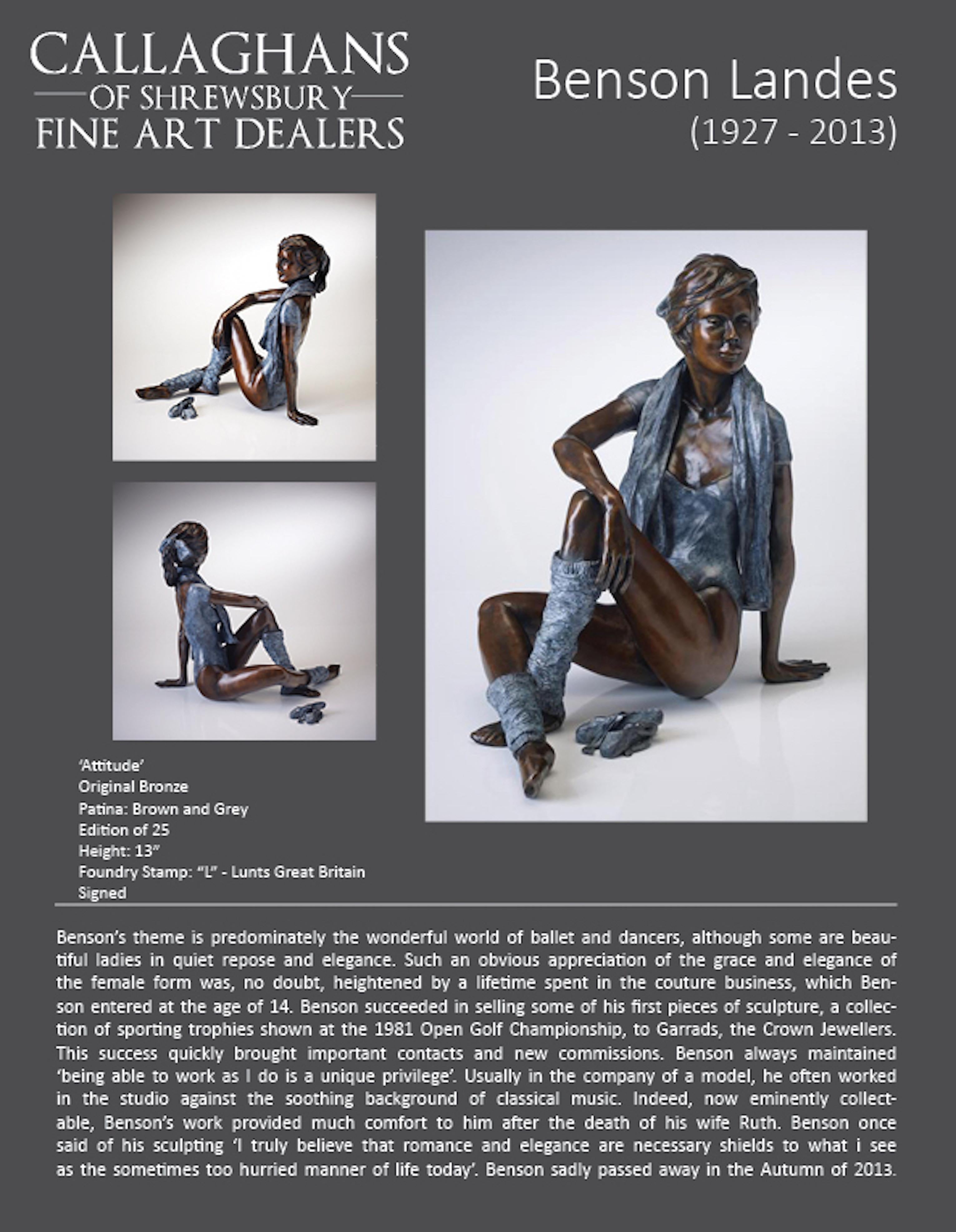 Contemporary Bronze Ballerina Figurative Ballet Dancer 'Attitude' Blue & Brown  For Sale 1