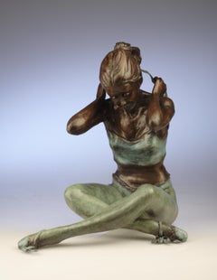 Contemporary Bronze Ballerina Sculpture 'Tying Headband' by Benson Landes 