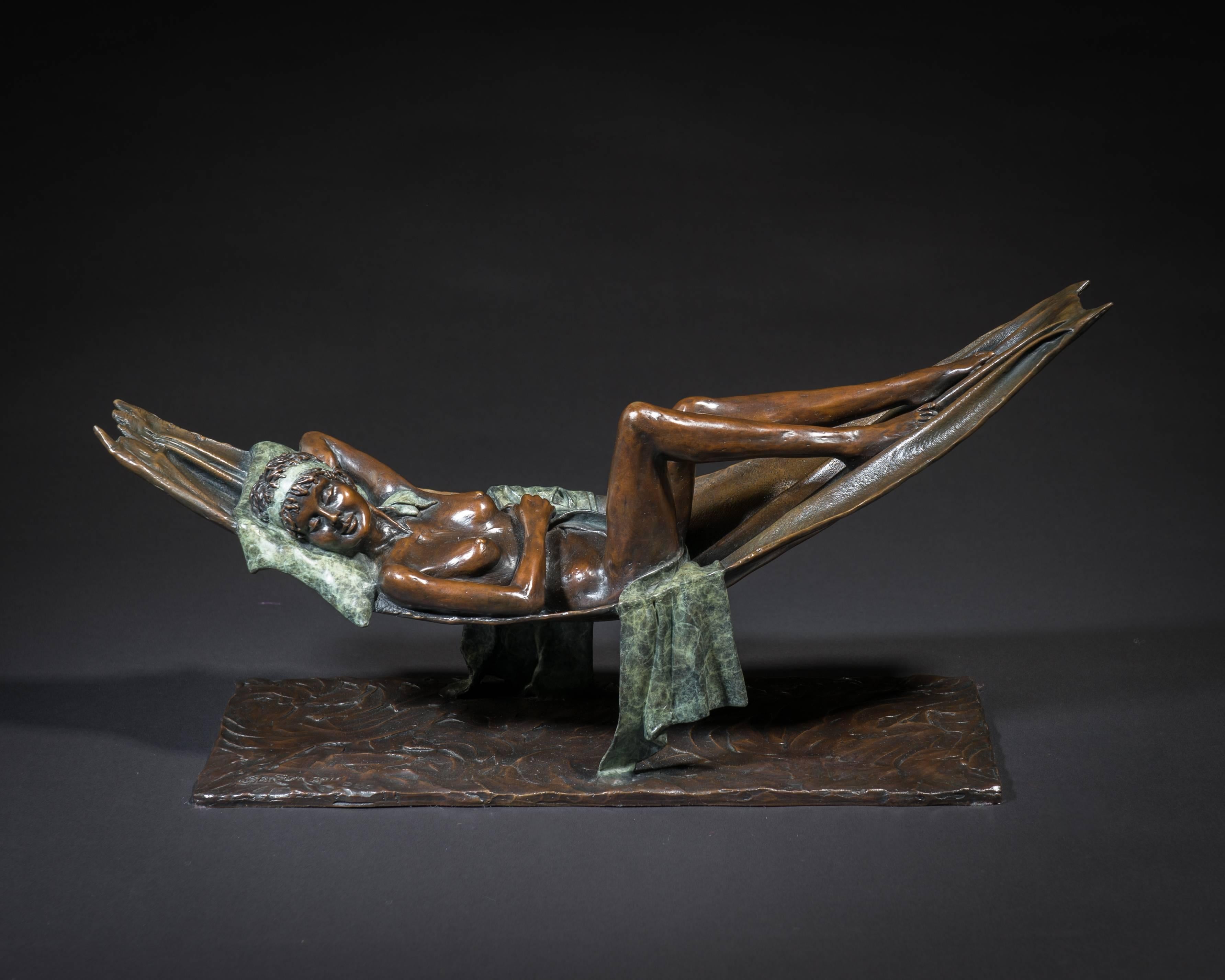 Contemporary Nude Ballet Dancer Bronze Sculpture 'Siesta' by Benson Landes