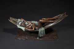 Contemporary Nude Figurative Ballet Dancer Bronze Sculpture 'Siesta', brown