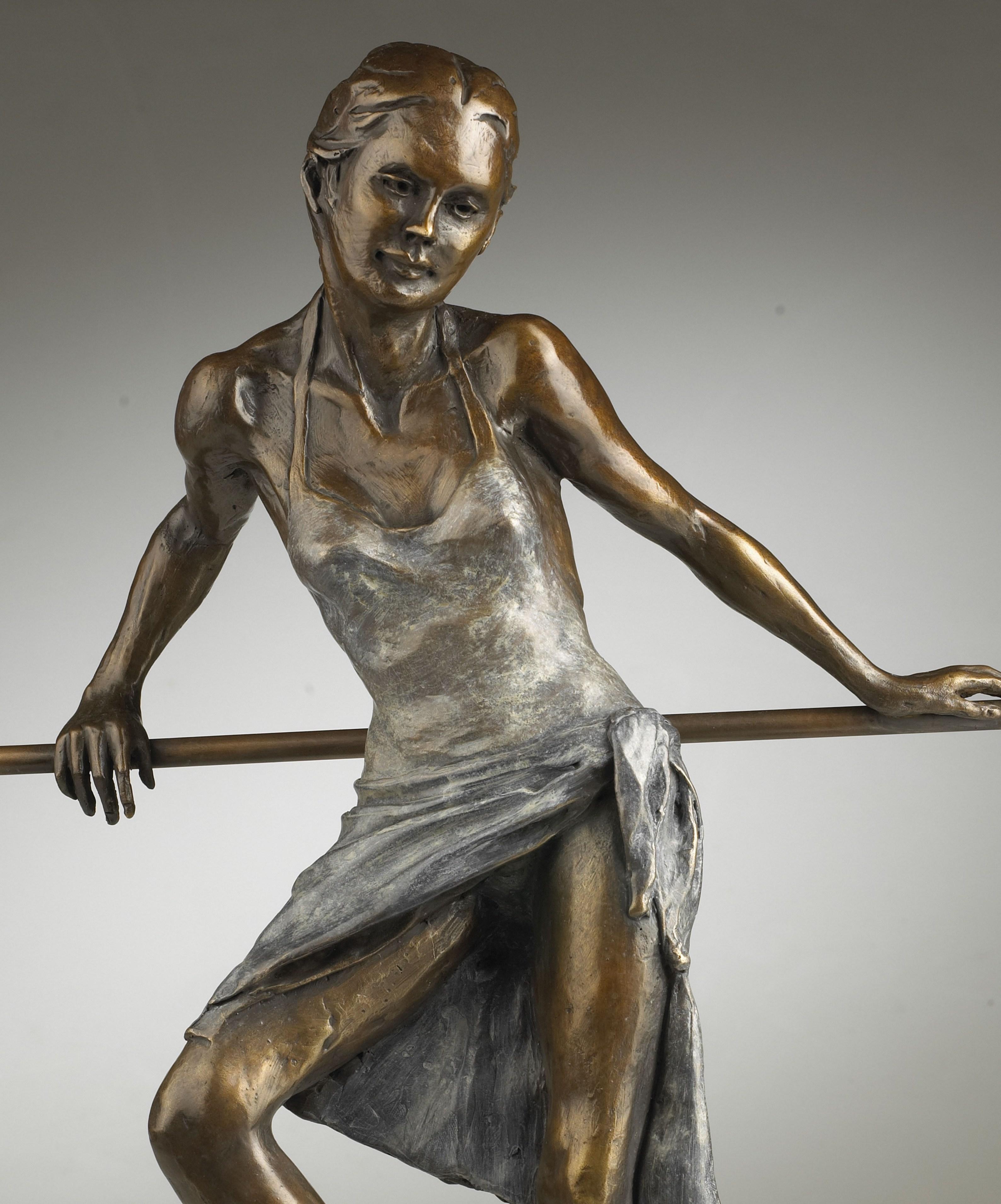 'Dancer Standing Resting en Barre' Contemporary Figurative Bronze of a ballerina - Sculpture by Benson Landes