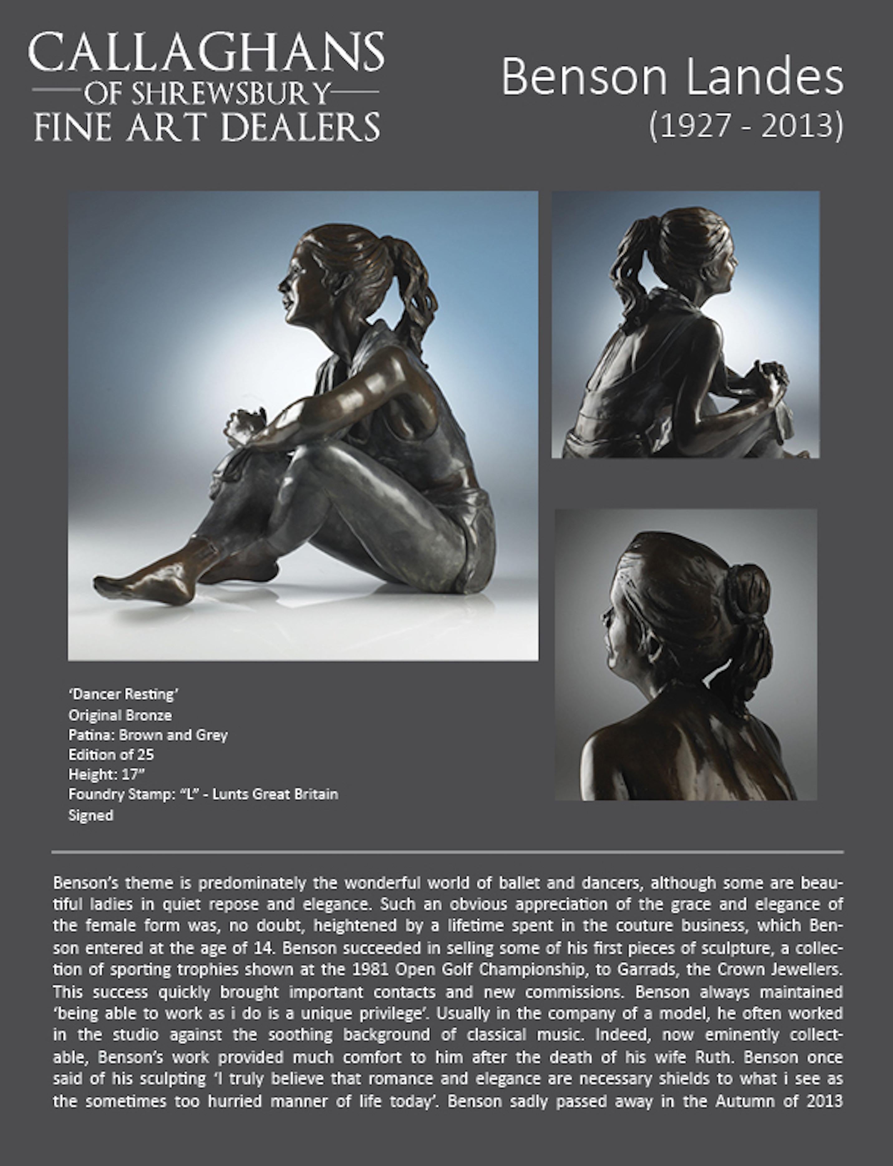 Figurative solid bronze sculpture of ballet dancer 'Dancer Resting' by B Landes For Sale 1