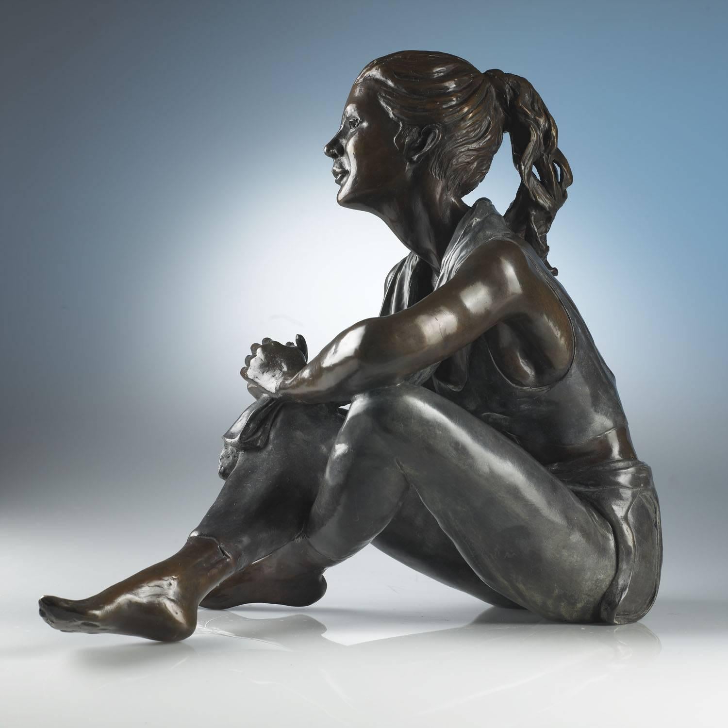 Figurative solid bronze sculpture of ballet dancer 'Dancer Resting' by B Landes - Sculpture by Benson Landes