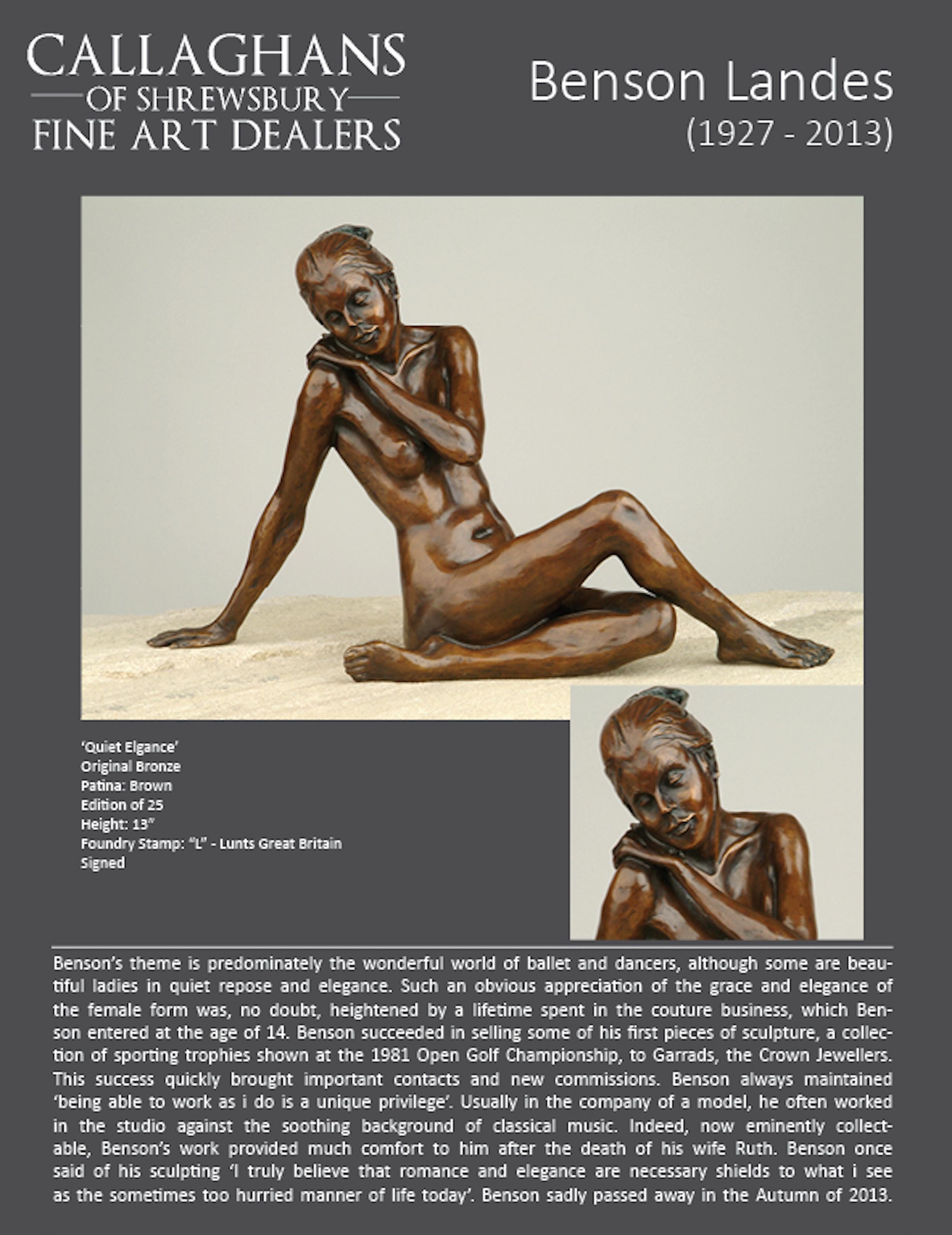 Nude Bronze Figurative Sculpture Ballet Dancer by Benson Landes 'Quiet Elegance' For Sale 1