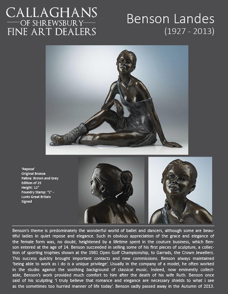 Repose - Bronze Sculpture of an elegant young ballet dancer by Benson Landes For Sale 5