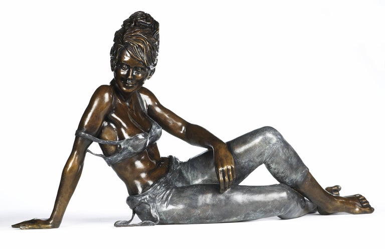 Resting. A bronze sculpture of a resting ballet dancer figure by Benson Landes For Sale 1
