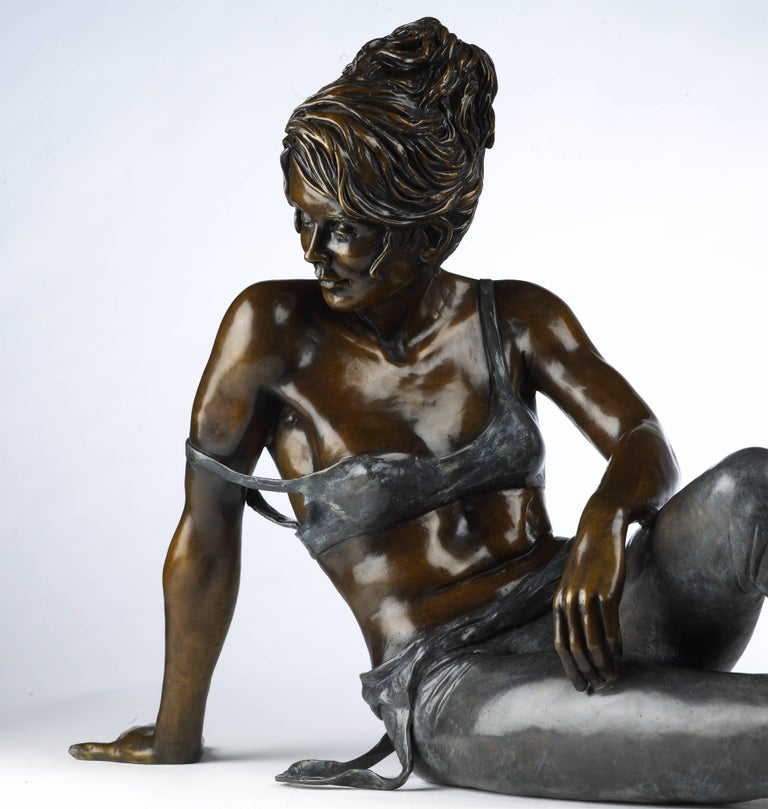 Resting. A bronze sculpture of a resting ballet dancer figure by Benson Landes For Sale 2