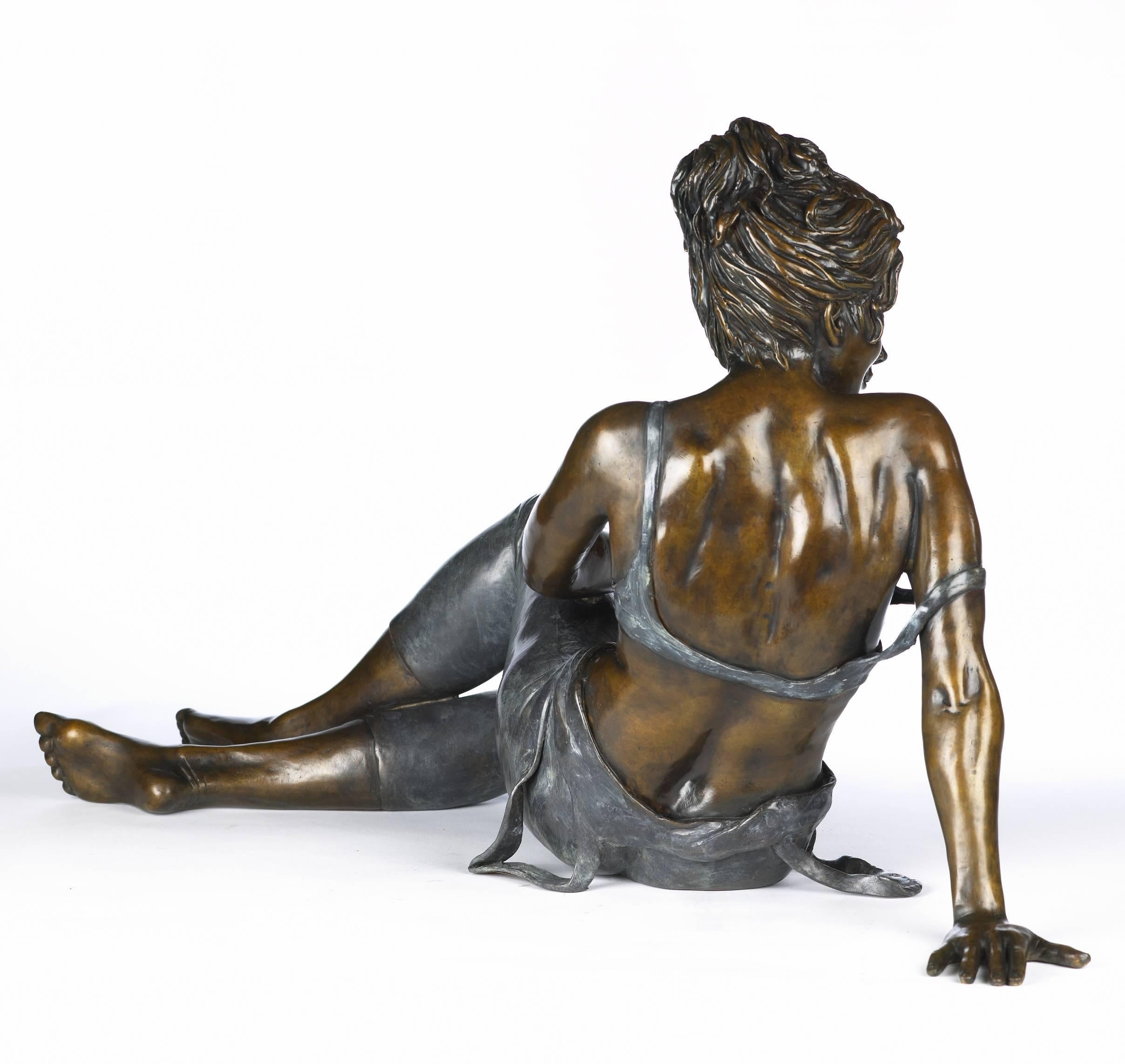 Resting. A bronze sculpture of a resting ballet dancer figure by Benson Landes For Sale 1