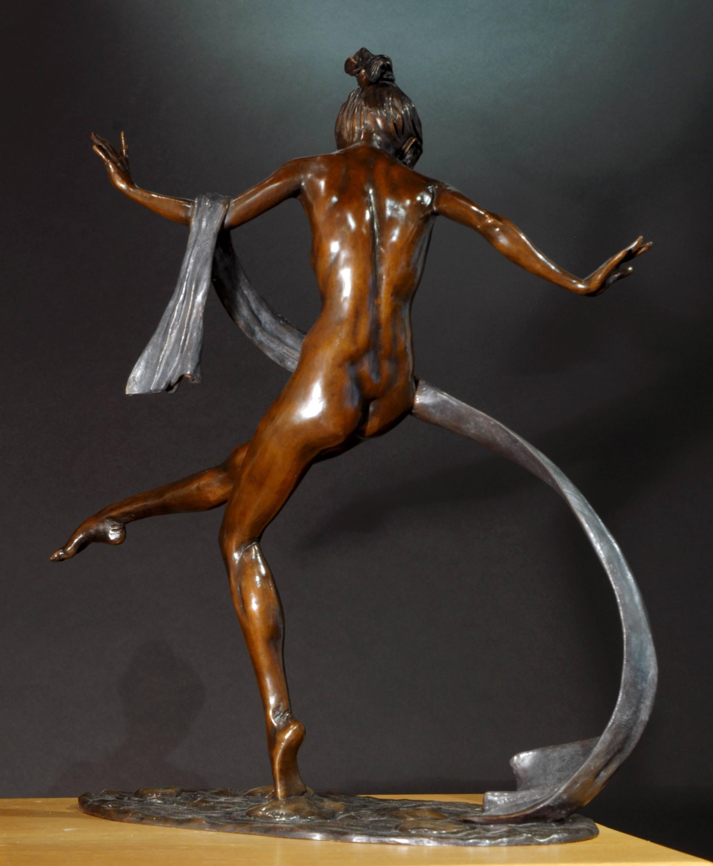 Aktballett Tänzerin aus massiver Bronze des 20. Jahrhunderts „Stepping Stones“ von Benson Landes im Angebot 1