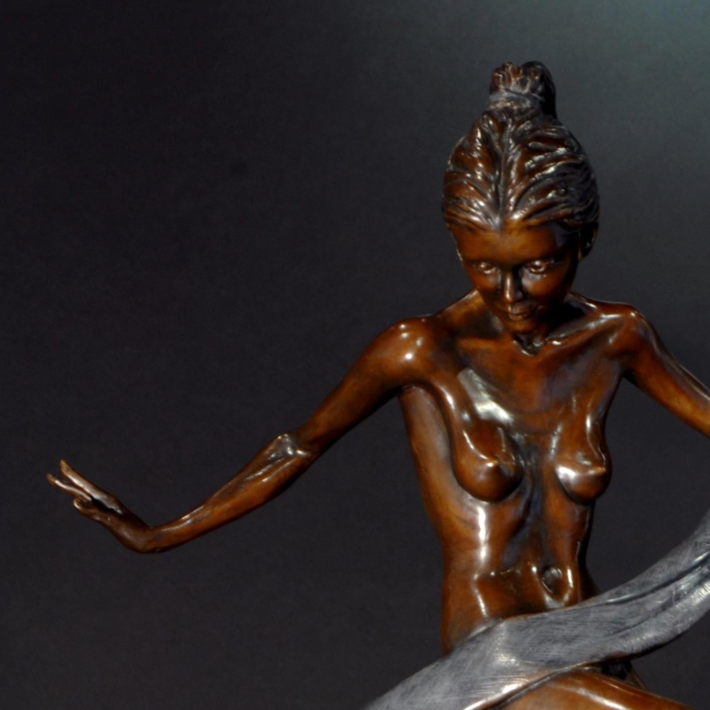 Solid Bronze 20th Century Nude Ballet Dancer 'Stepping Stones' by Benson Landes 3