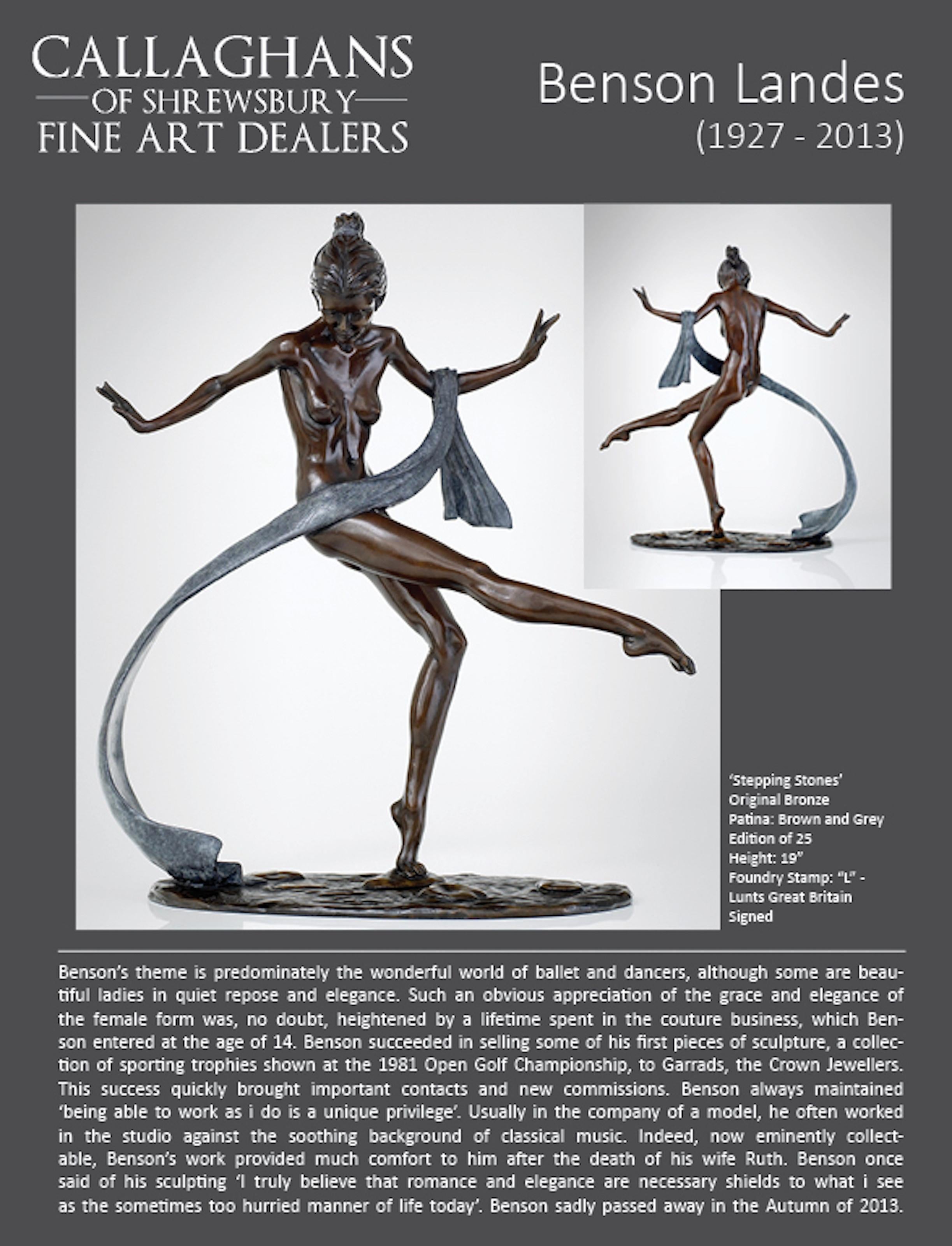 Aktballett Tänzerin aus massiver Bronze des 20. Jahrhunderts „Stepping Stones“ von Benson Landes im Angebot 3
