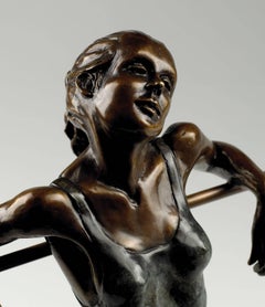 Solid Bronze Figurative Ballet Sculpture 'Dancer Seated Resting en Barre'
