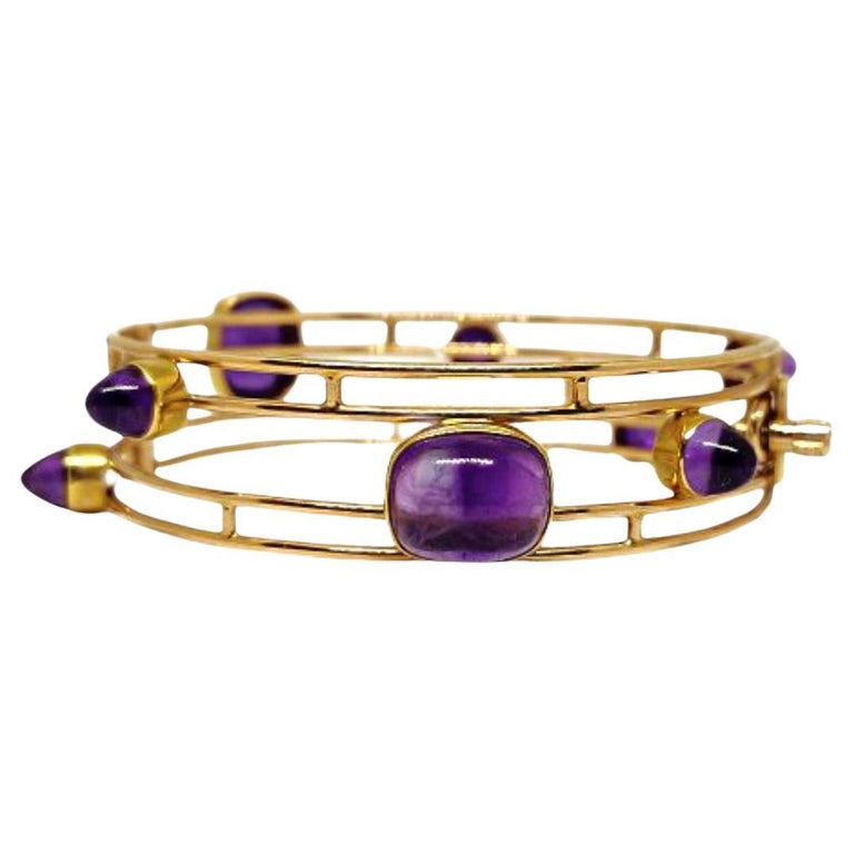 Bent & Anni Knudsen Cabochon Amethyst and Yellow Gold Bangle Circa 1965 For Sale