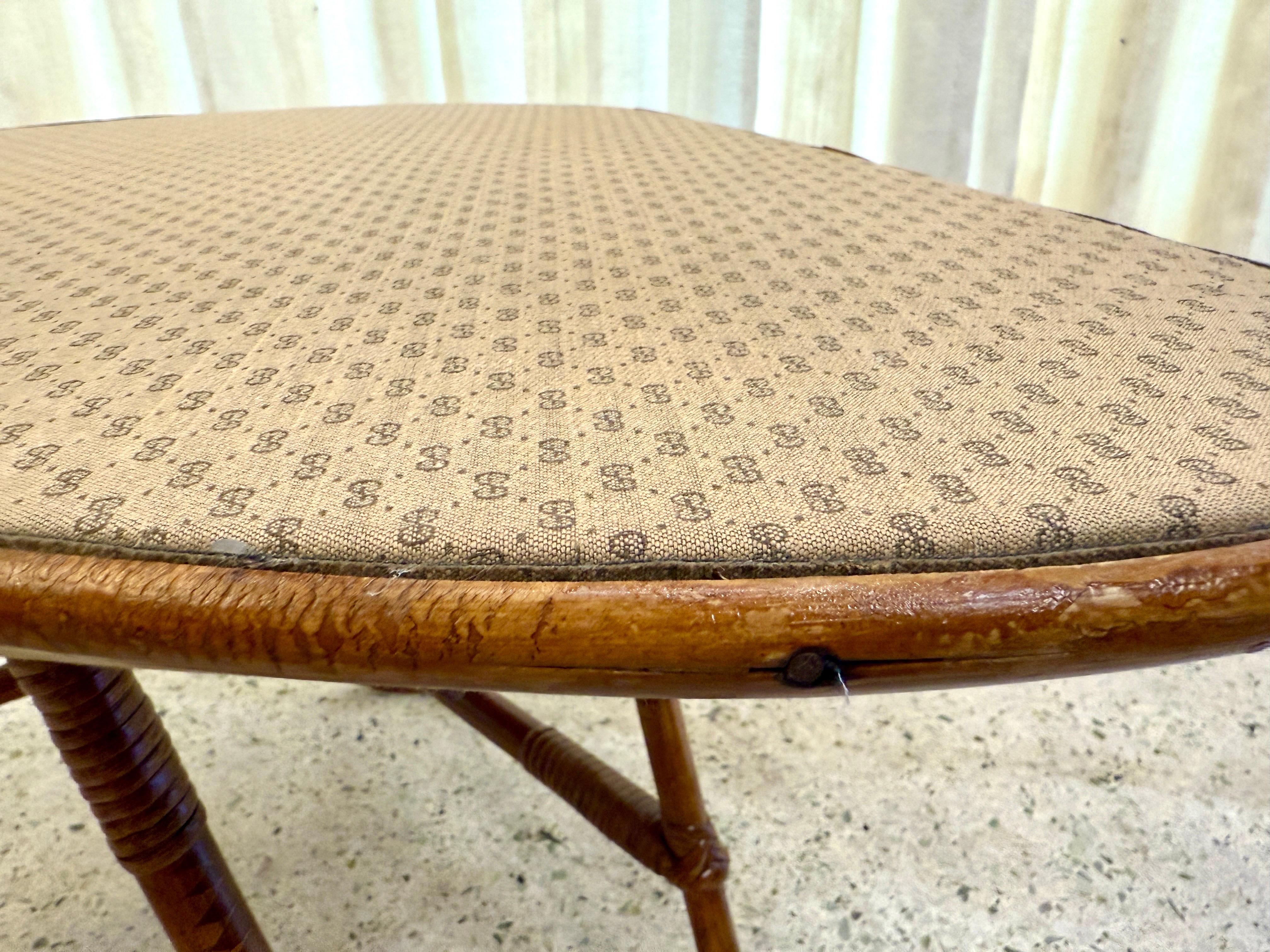 Mid-Century Modern Bent Bamboo Amorphic Side Table w/ Gucci Fabric Top, Style of Bonacina For Sale