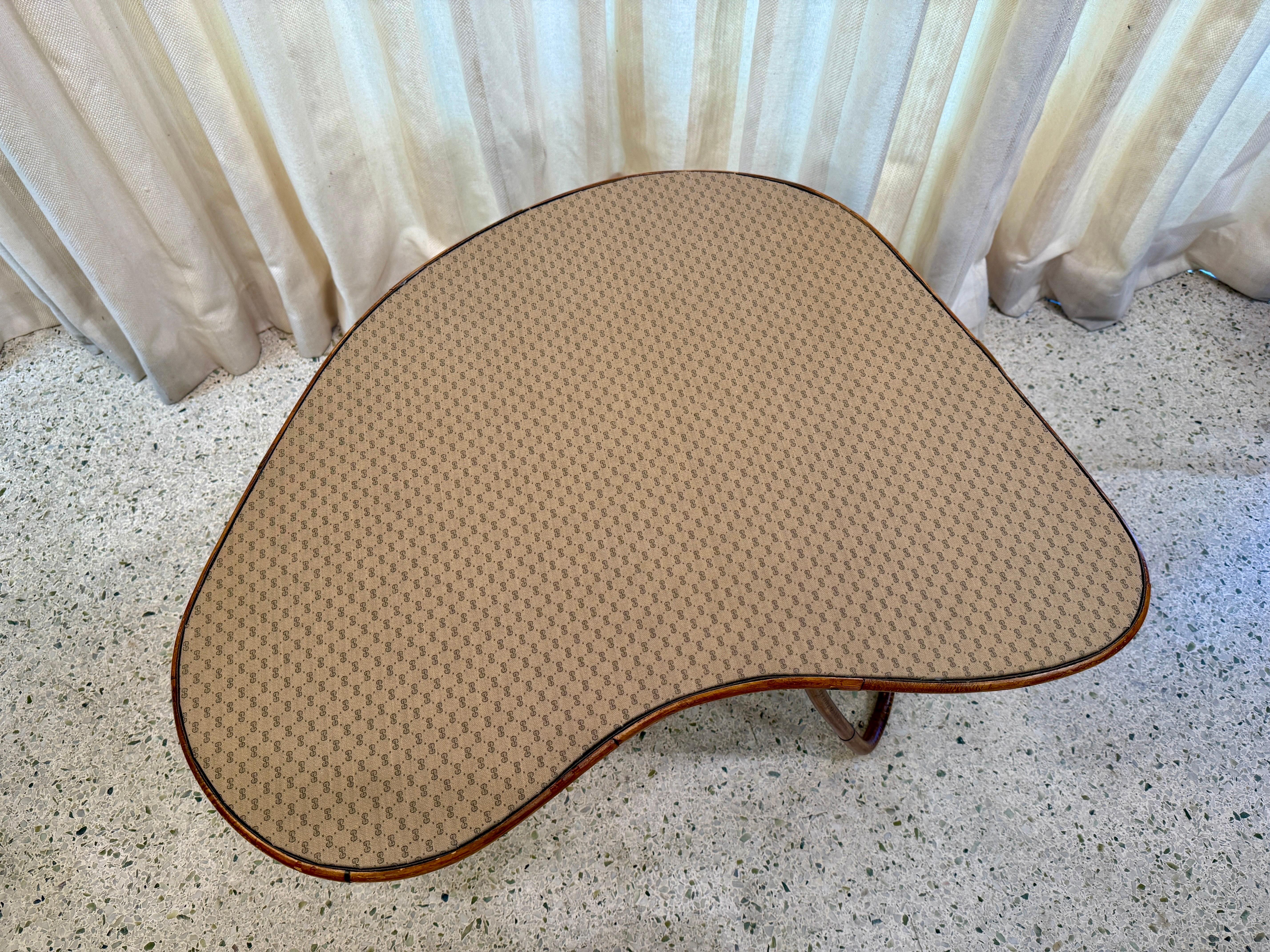 Mid-20th Century Bent Bamboo Amorphic Side Table w/ Gucci Fabric Top, Style of Bonacina For Sale