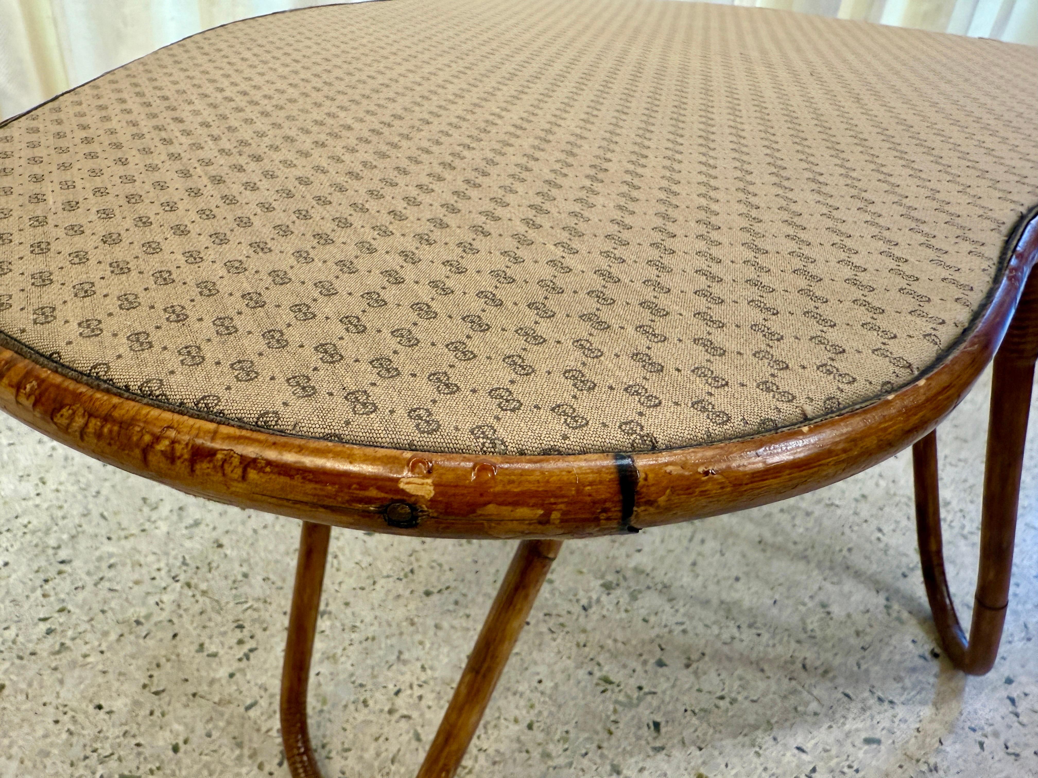 Bent Bamboo Amorphic Side Table w/ Gucci Fabric Top, Style of Bonacina For Sale 1