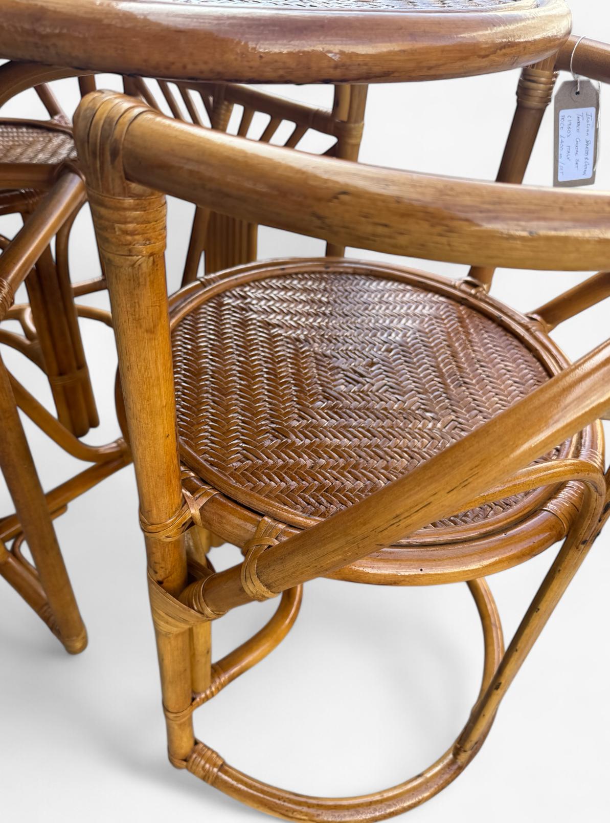 Juego de terraza de bambú curvado y caña, Italia c 1970's Moderno de mediados de siglo en venta