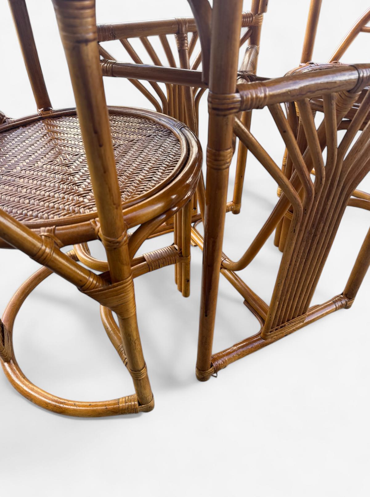 Juego de terraza de bambú curvado y caña, Italia c 1970's Italiano en venta