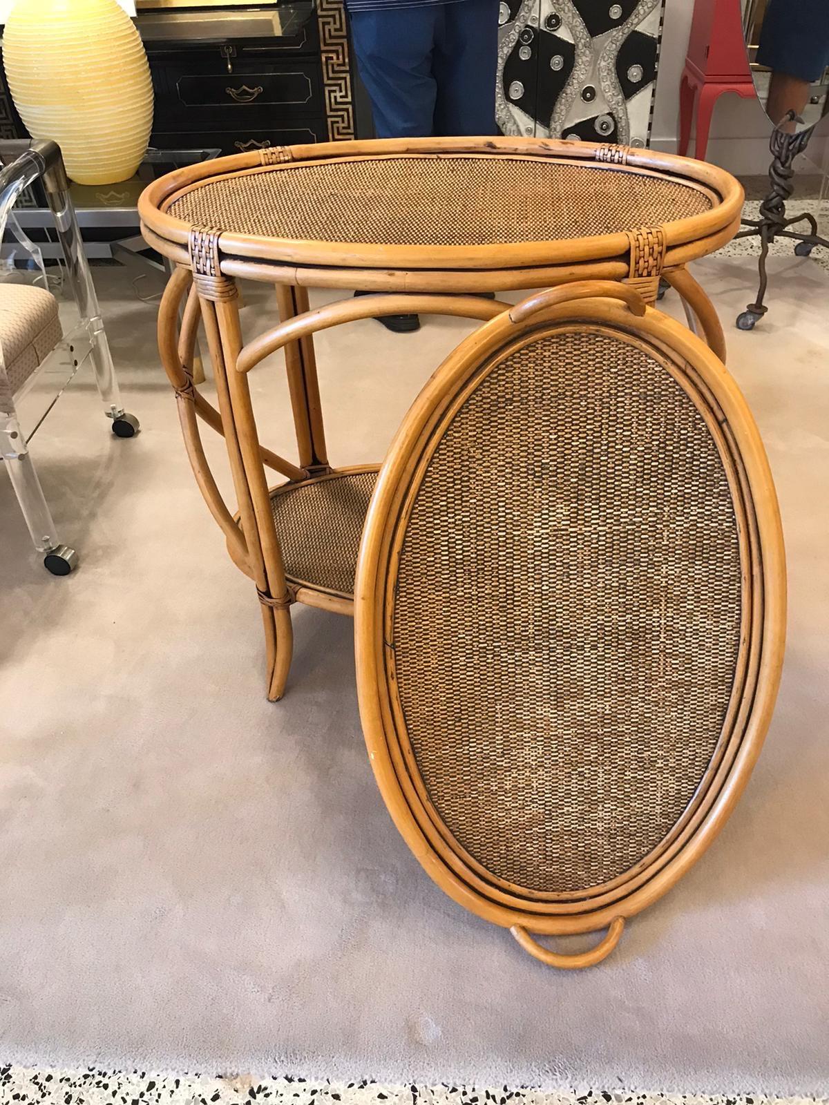 Bent Bamboo and Grasscloth Bar Table with Removable Tray For Sale 1